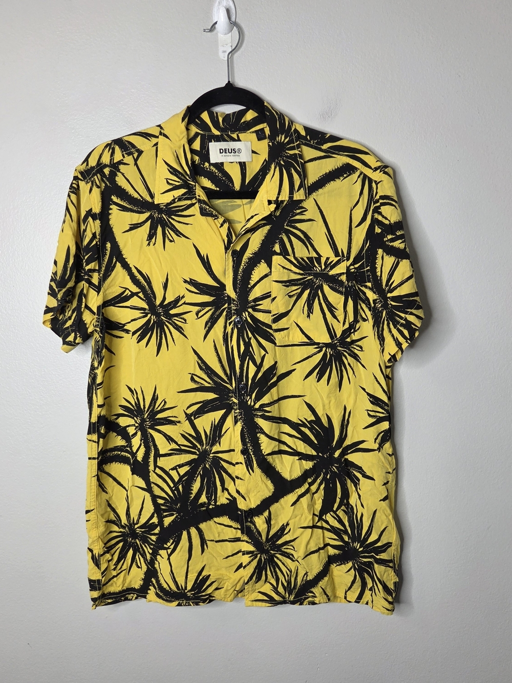 Deus Ex Machina Dean Centennial Yellow Palm-Print Short Sleeve Shirt